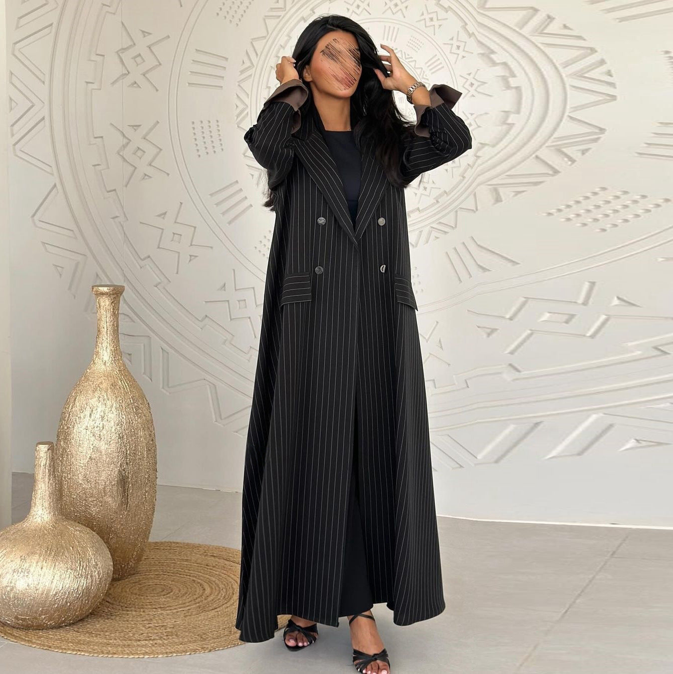 Stripe Suit Collar Outerwear Cardigan for Women