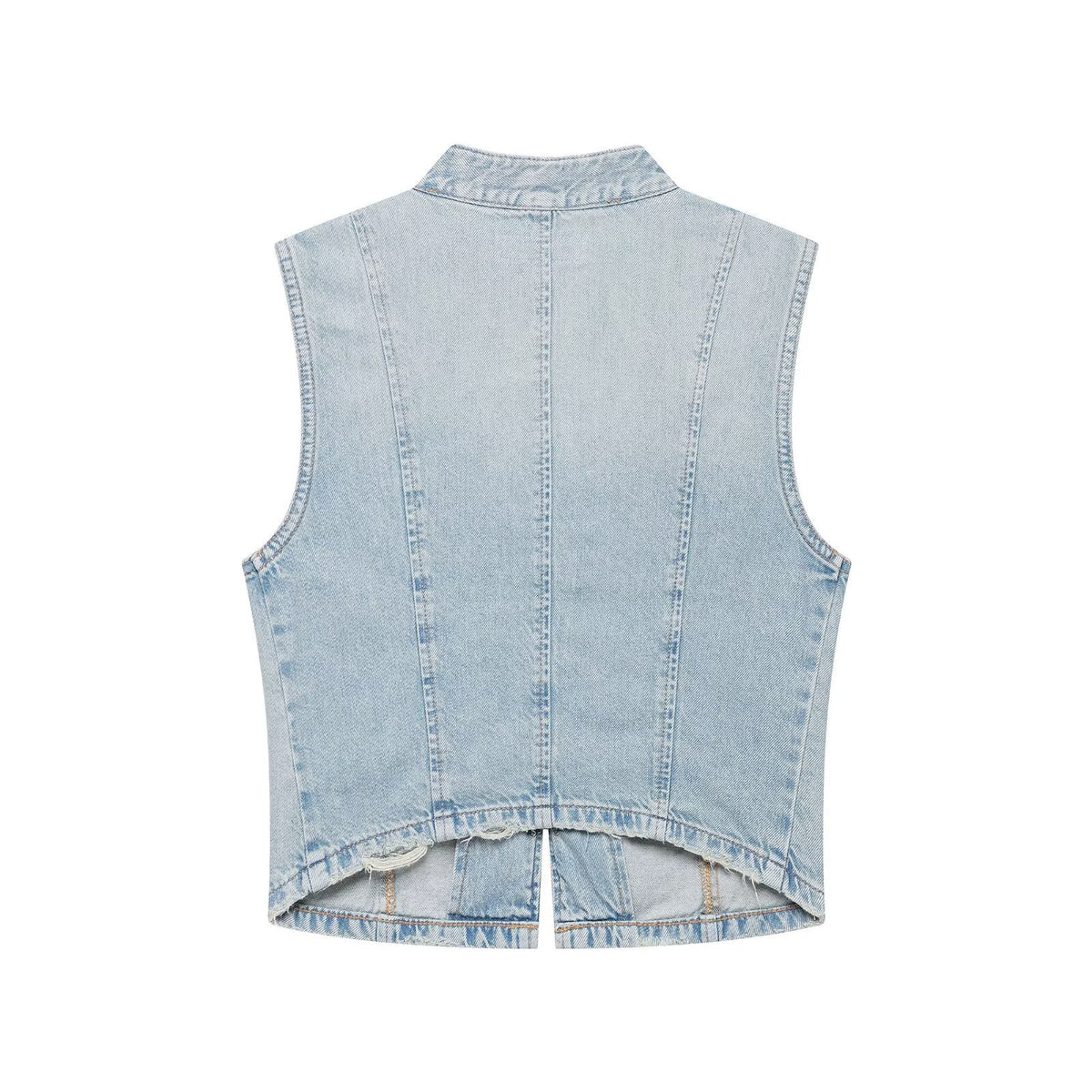 Tailored knot button decoration denim vest women