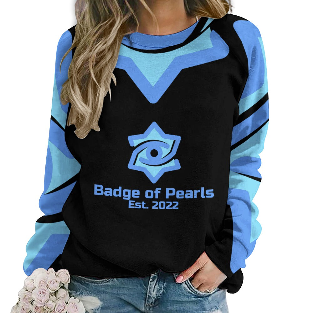 Black Badge of Pearls Raglan round neck sweater