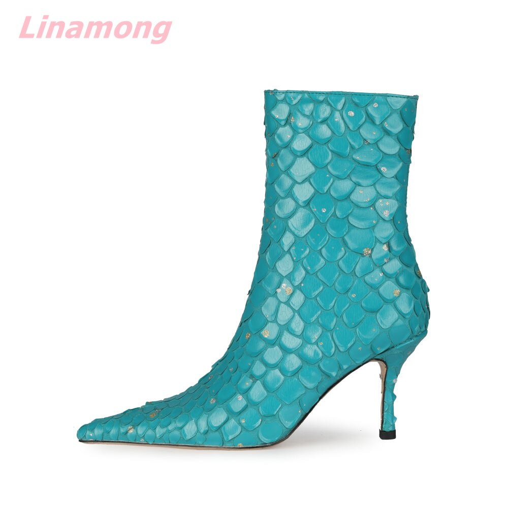 Autumn Brand Design Women Bling Boots Pointed Toe Thin High Heel Side Zipper Comfortable Sexy Retro Mid-Calf Office Party Shoes