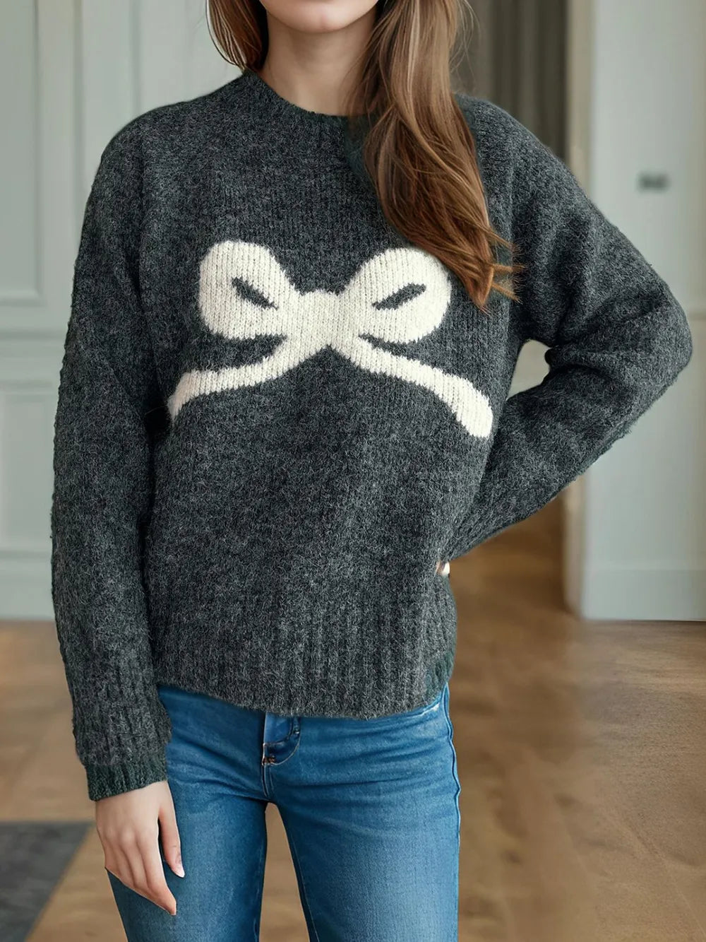 Round neck sweater women's autumn and winter knitted sweater top women