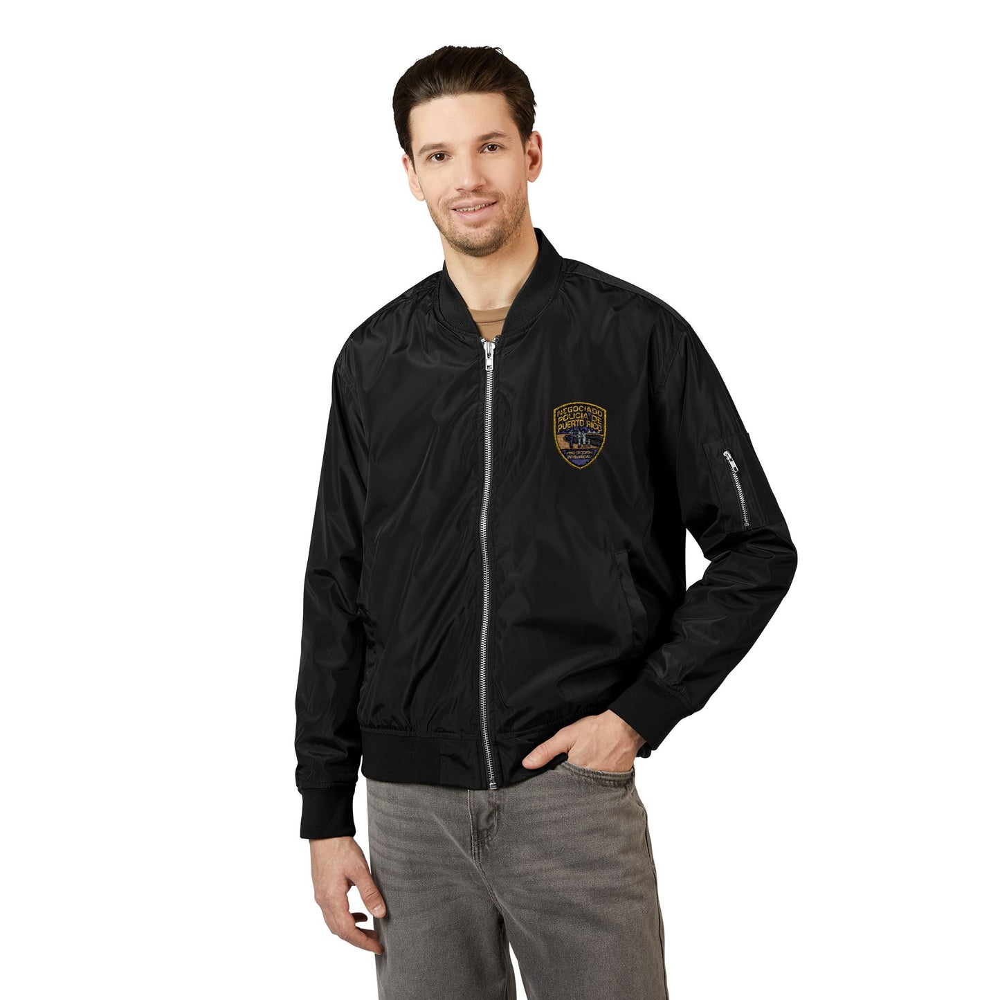 Sustainable Bomber Jacket with Embroidered Patch