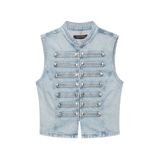 Tailored knot button decoration denim vest women