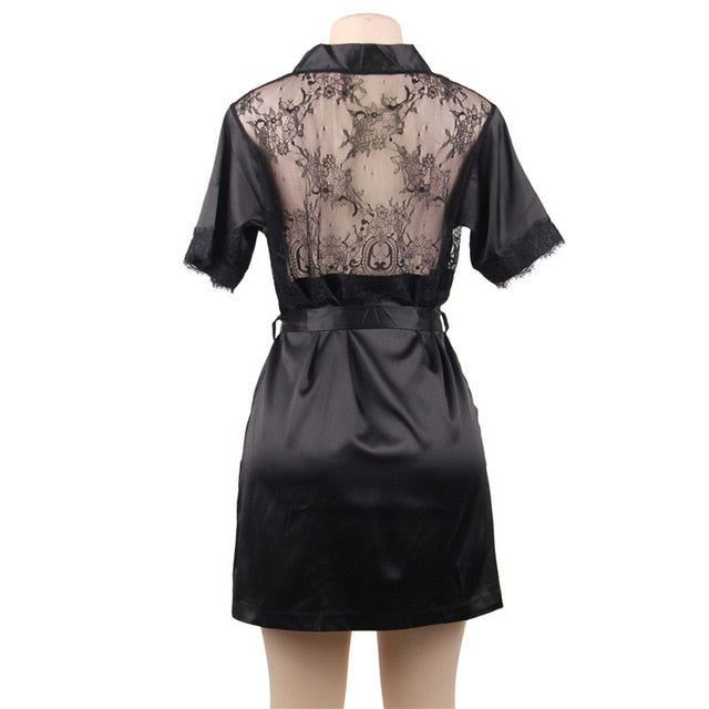 LA BELLA Female Lingerie Bathrobes Summer Short Sleeve Babydoll Nightgown Lace Patchwork XL-5XL Sexy Robes Sleepwear