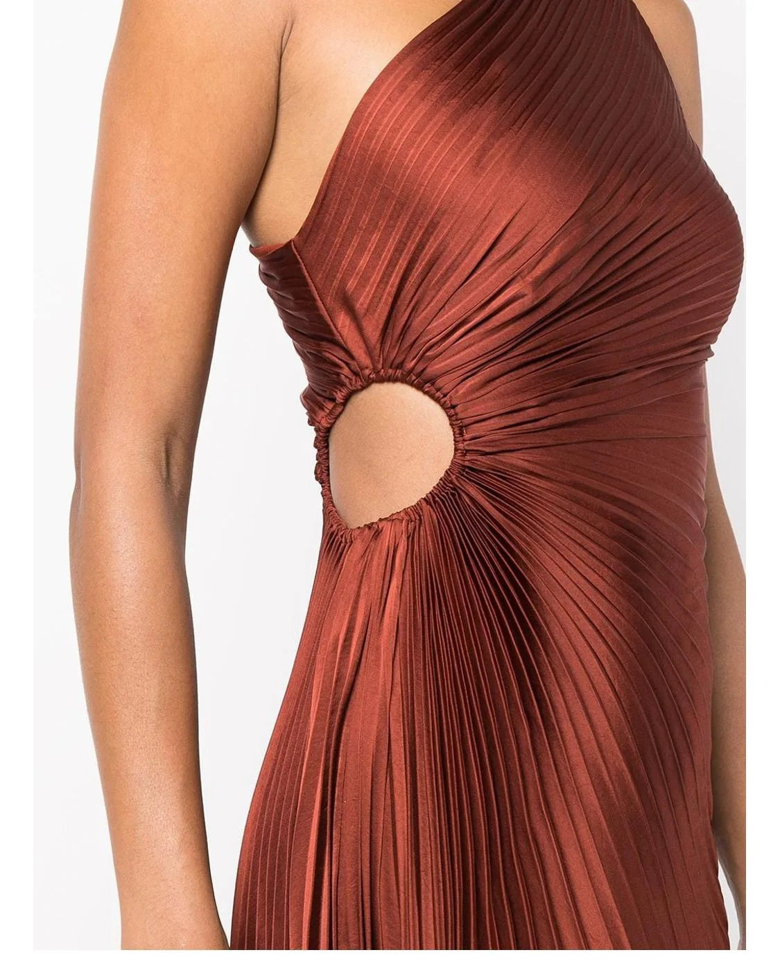 Summer/Autumn Women Dress Polyester Asymmetry One-Shoulder Brown Hole Ankle-Length Vintage High Waist