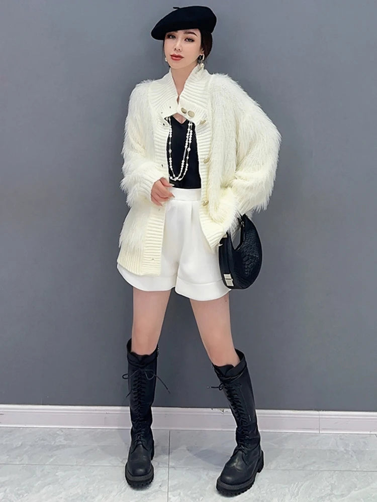Design Sweater For Women Autumn New Turtleneck Single Breasted Solid Color Versatile Knit Cardigan