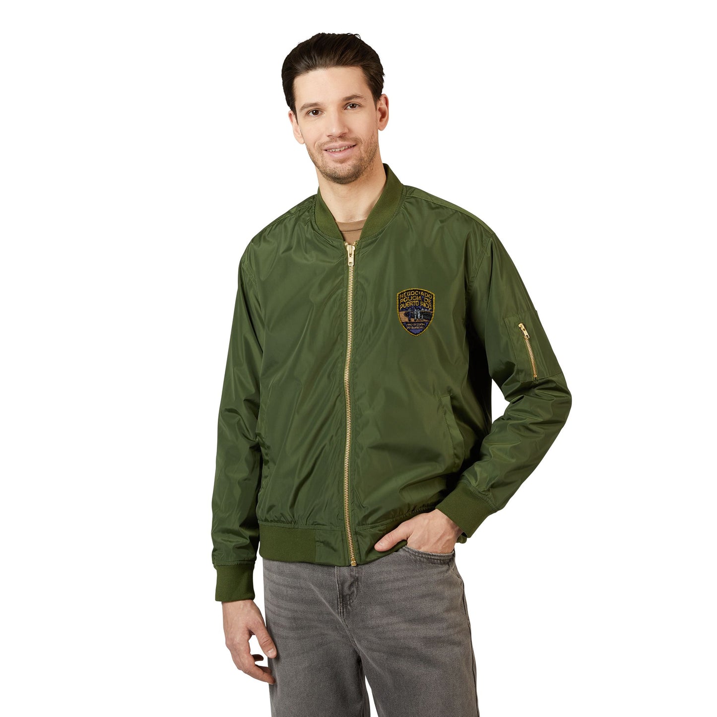 Sustainable Bomber Jacket with Embroidered Patch