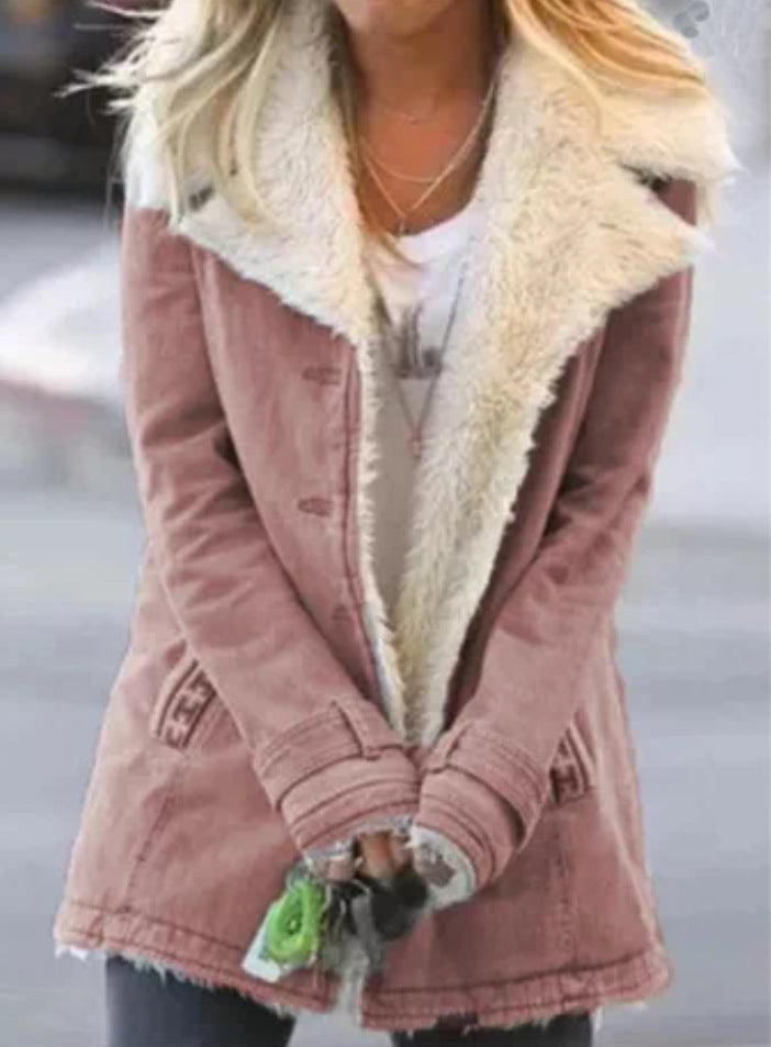 Autumn and winter velvet long sleeved warm cotton jacket for women
