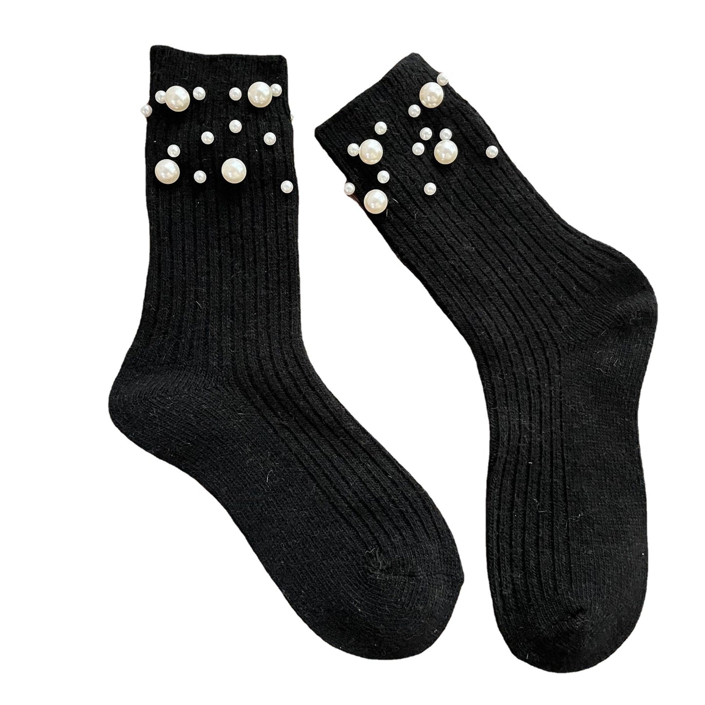 Isabella's fashionable rivet bead pile socks autumn and winter thick warm rabbit wool mid tube socks for children