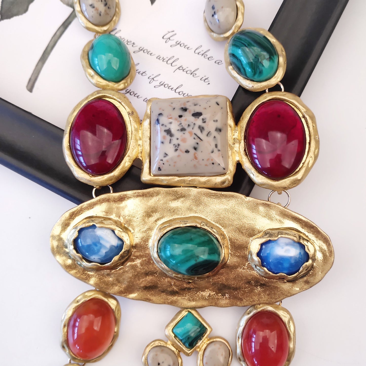 European Style ZA same Baroque style geometric gemstone long necklace retro court style sweater chain