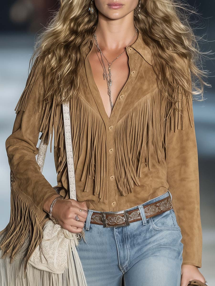Bohemian Style Fringe Casual Shirt for Women, Spring and Autumn