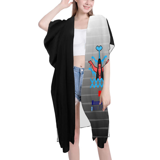 Moor Made Badge of Pearls Mid-Length Side Slits Chiffon Cover Up