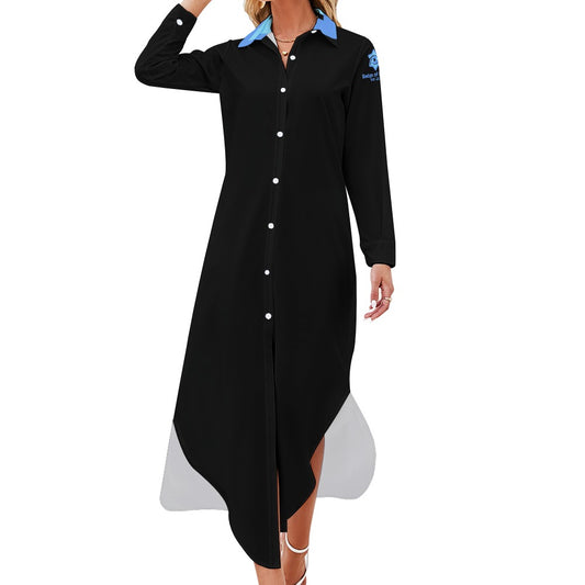 Badge of Pearls Button Neck Long Sleeve Shirt Dress