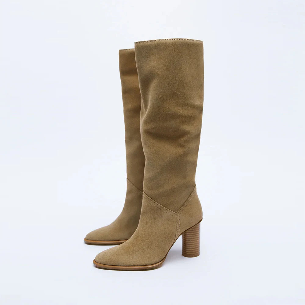 Fashion Women Winter Genuine Leather Knee High Boots Lady Pointed Toe High Heels Party Shoes INS Woman Long Boots 34-42