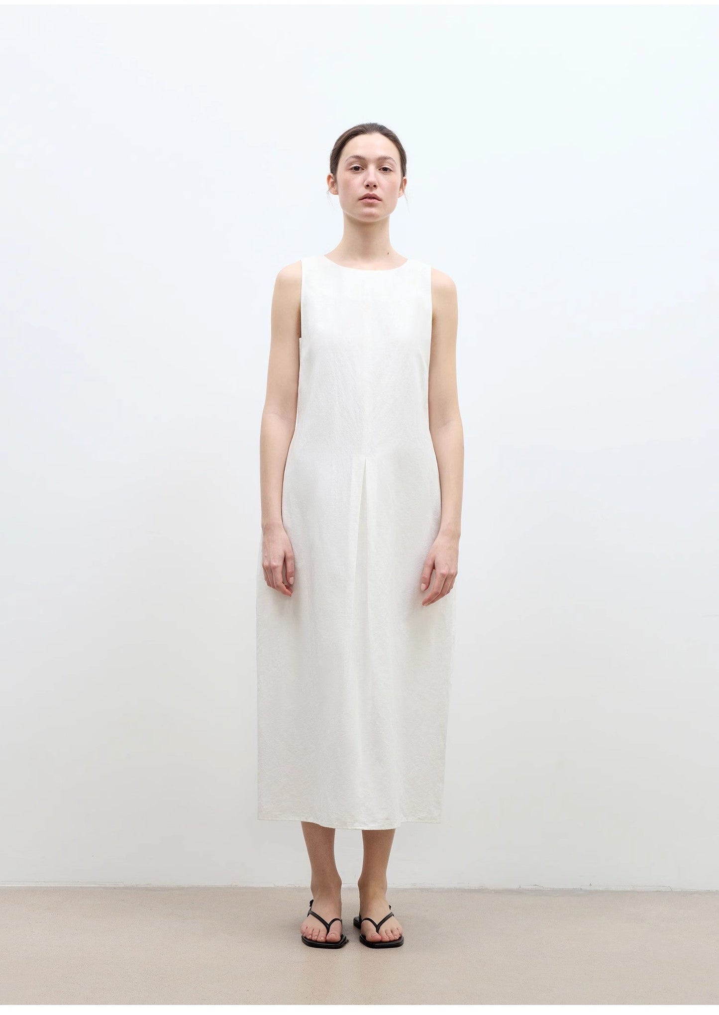 "Deyanuo" hemp three-dimensional hourglass sleeveless round neck loose slim dress for women