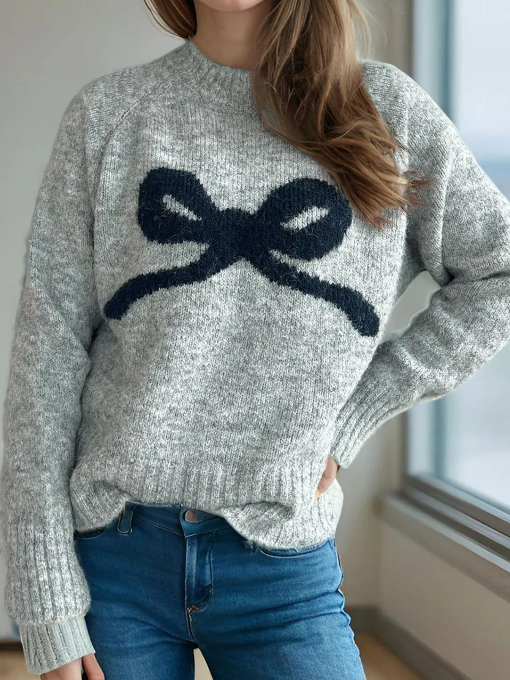 Round neck sweater women's autumn and winter knitted sweater top women