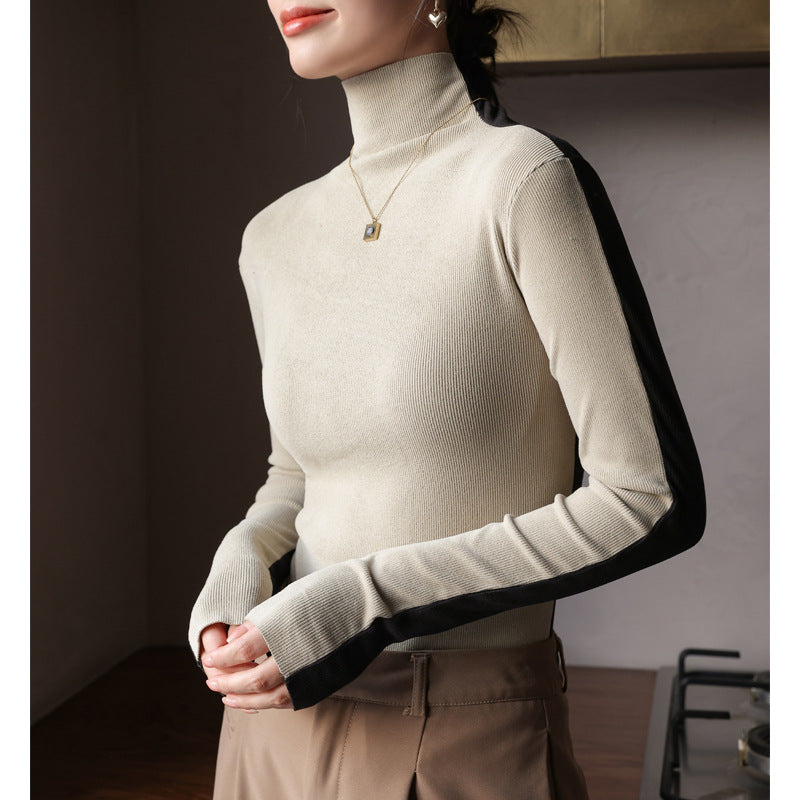 Knitted Sweater Autumn Woman Half High Collar Long Sleeve Pullover Casual Simple Basic Jumper Female Sweaters