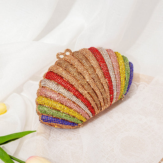 Women Rainbow Shell Diamond Evening Clutch Bags