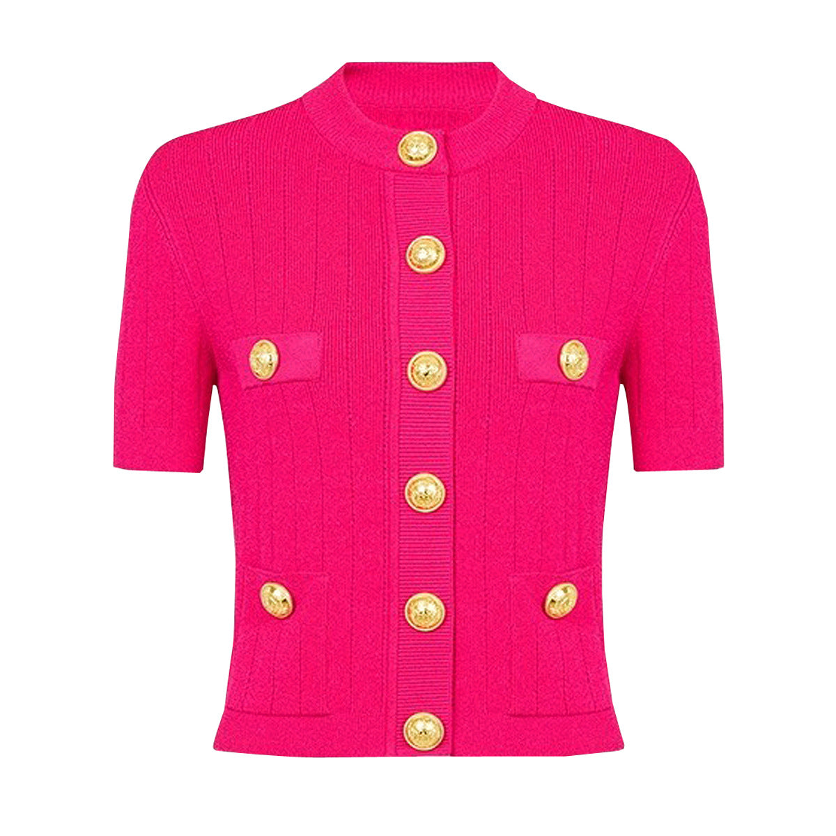 Autumn New High Quality Knitted Shirt Short Sleeve Round Neck Woolen Cardigan Top for Women