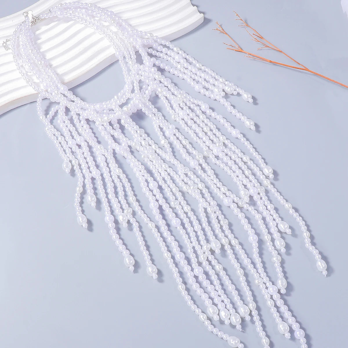Badge of Pearls Vintage Imitation Pearls Waterfall Tassels Necklaces for Women Multilayer Choker Necklace Jewelry Holiday Party Accessories