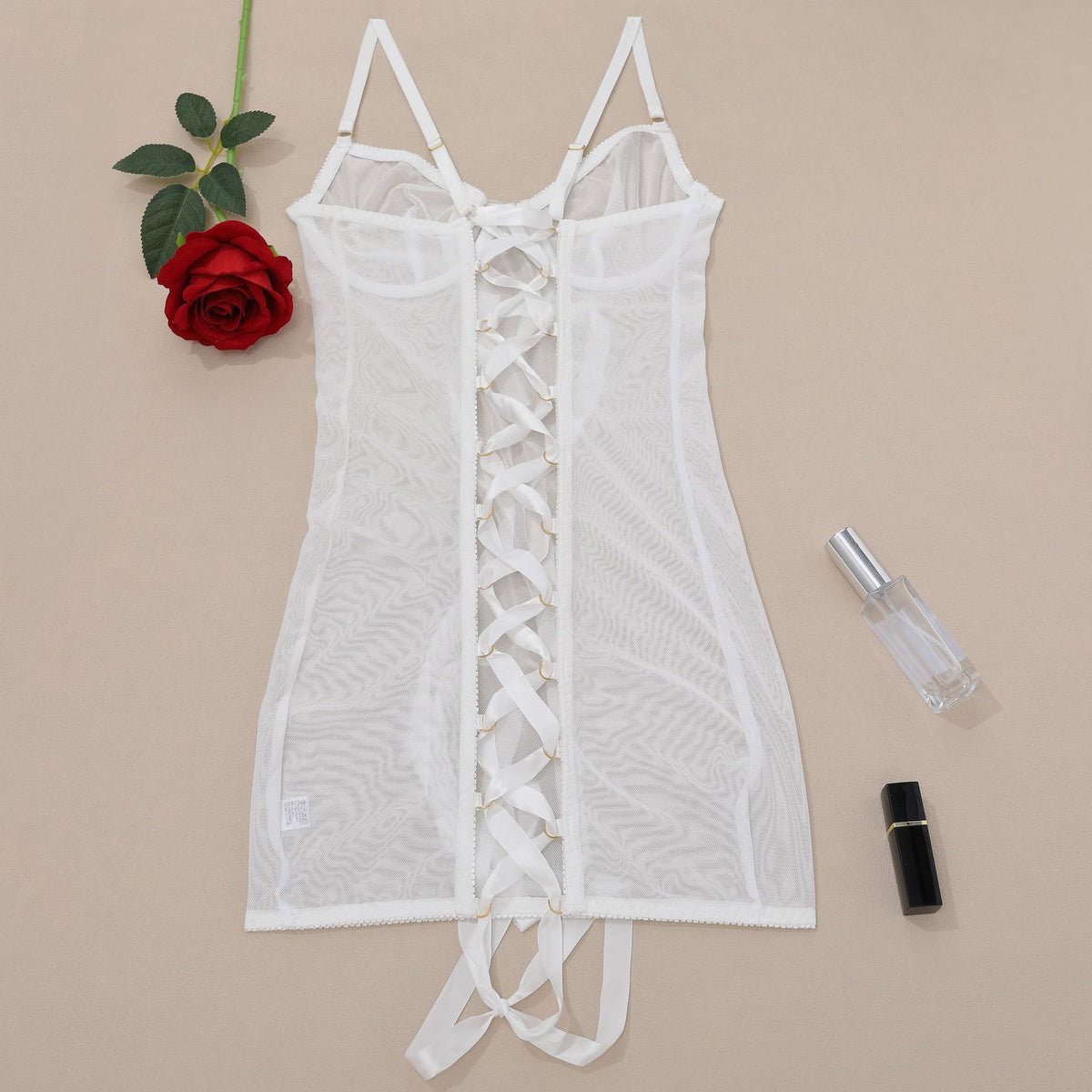 Women's Sexy Mesh Bodysuit - Push-Up Bust, Sheer Strappy Open Back Lingerie  Shapewear One-Piece