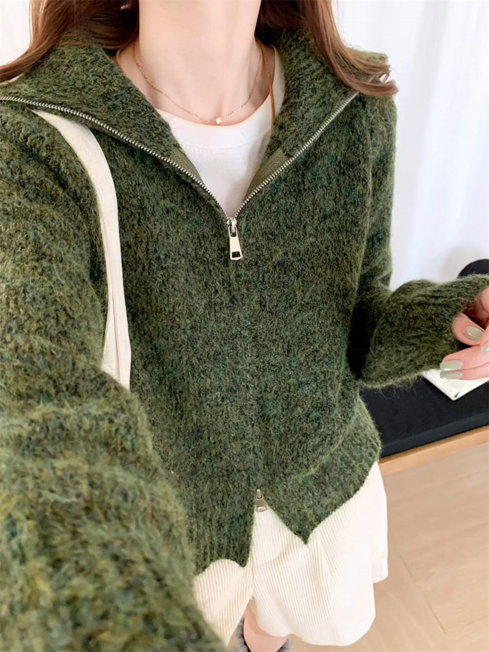 Stand up collar loose sweater for women