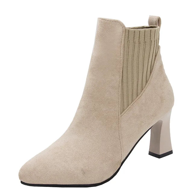 Ankle Boots Women Autumn Pointed Toe Knitted Warm Elastic Women's Shoes Shoes Casual High Heels Platform Boots