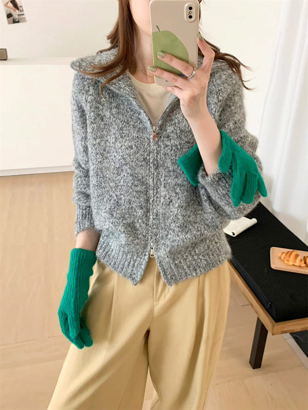 Stand up collar loose sweater for women