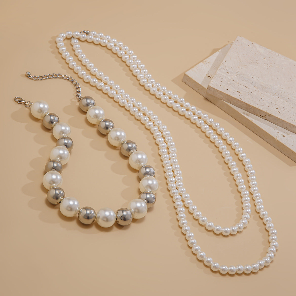Multi layer imitation pearl choker Baroque exaggerated long collarbone chain for women