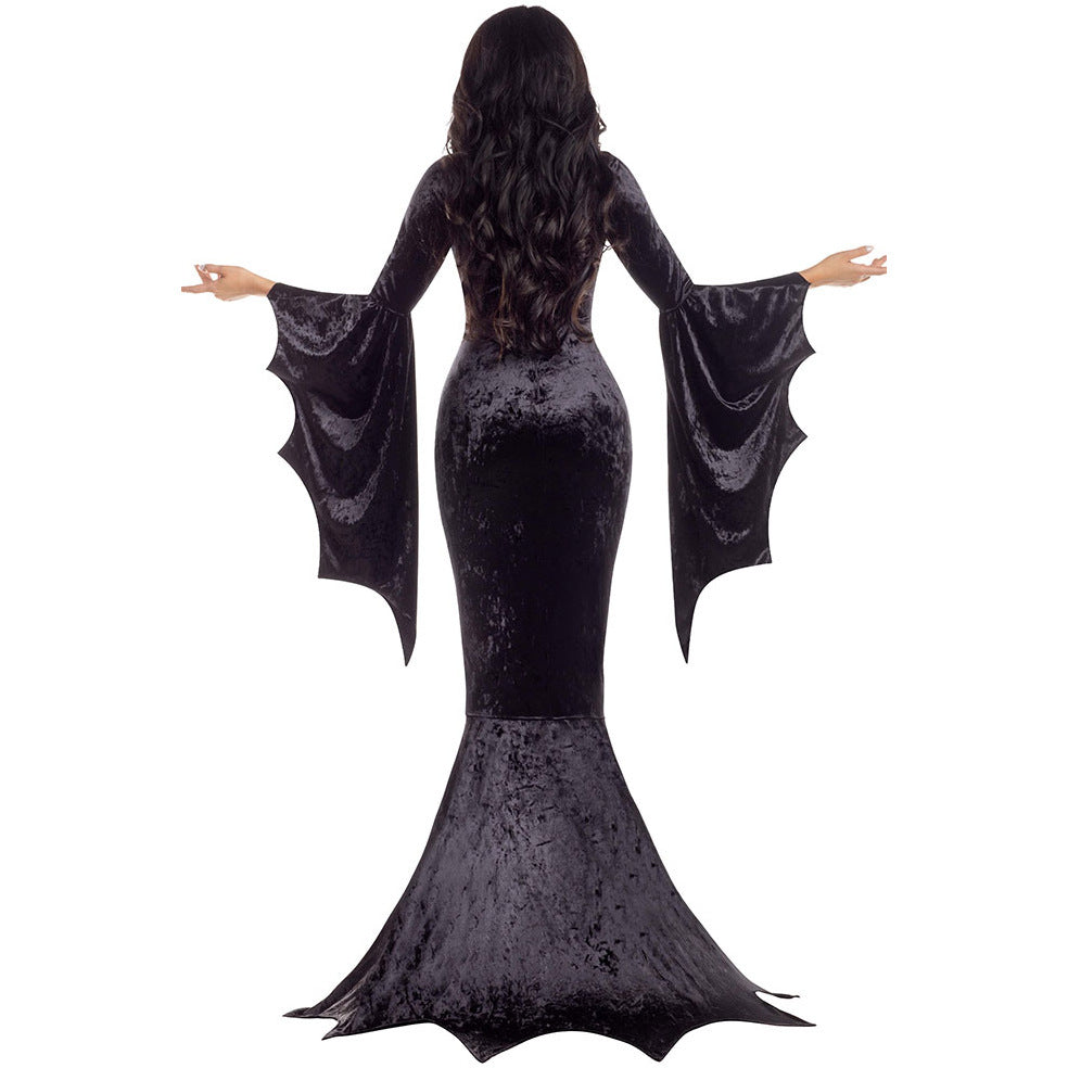 Halloween Bat Witch Ghost Bride Costume Long Dress Performance Dress