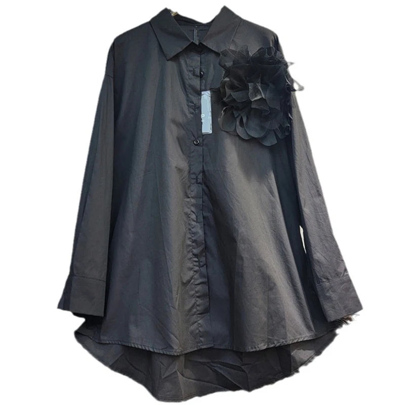 Fashion Three Dimensional Flower Design T-shirts For Women  Autumn New Loose Solid Color Long Sleeved Shirt
