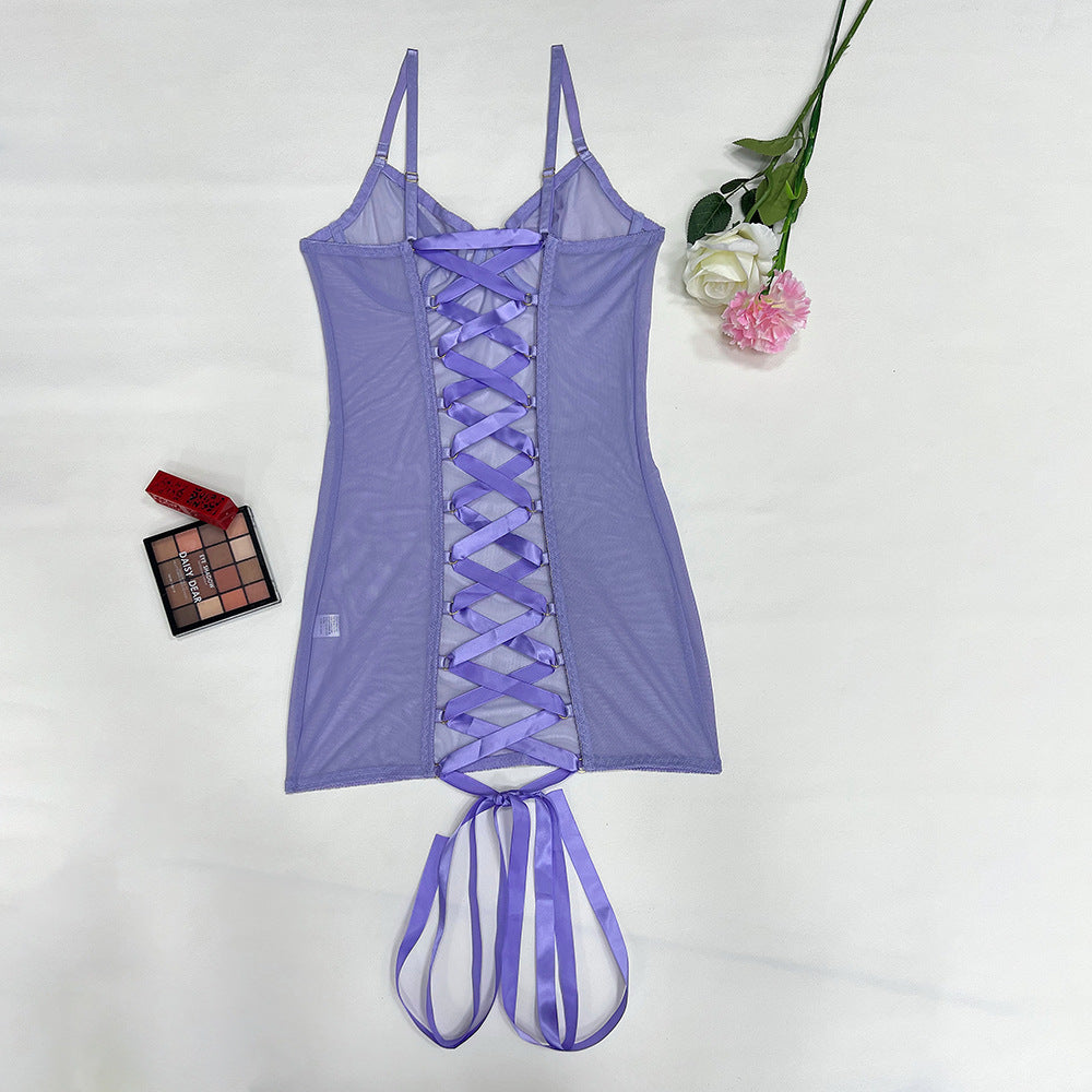 Women's Sexy Mesh Bodysuit - Push-Up Bust, Sheer Strappy Open Back Lingerie  Shapewear One-Piece