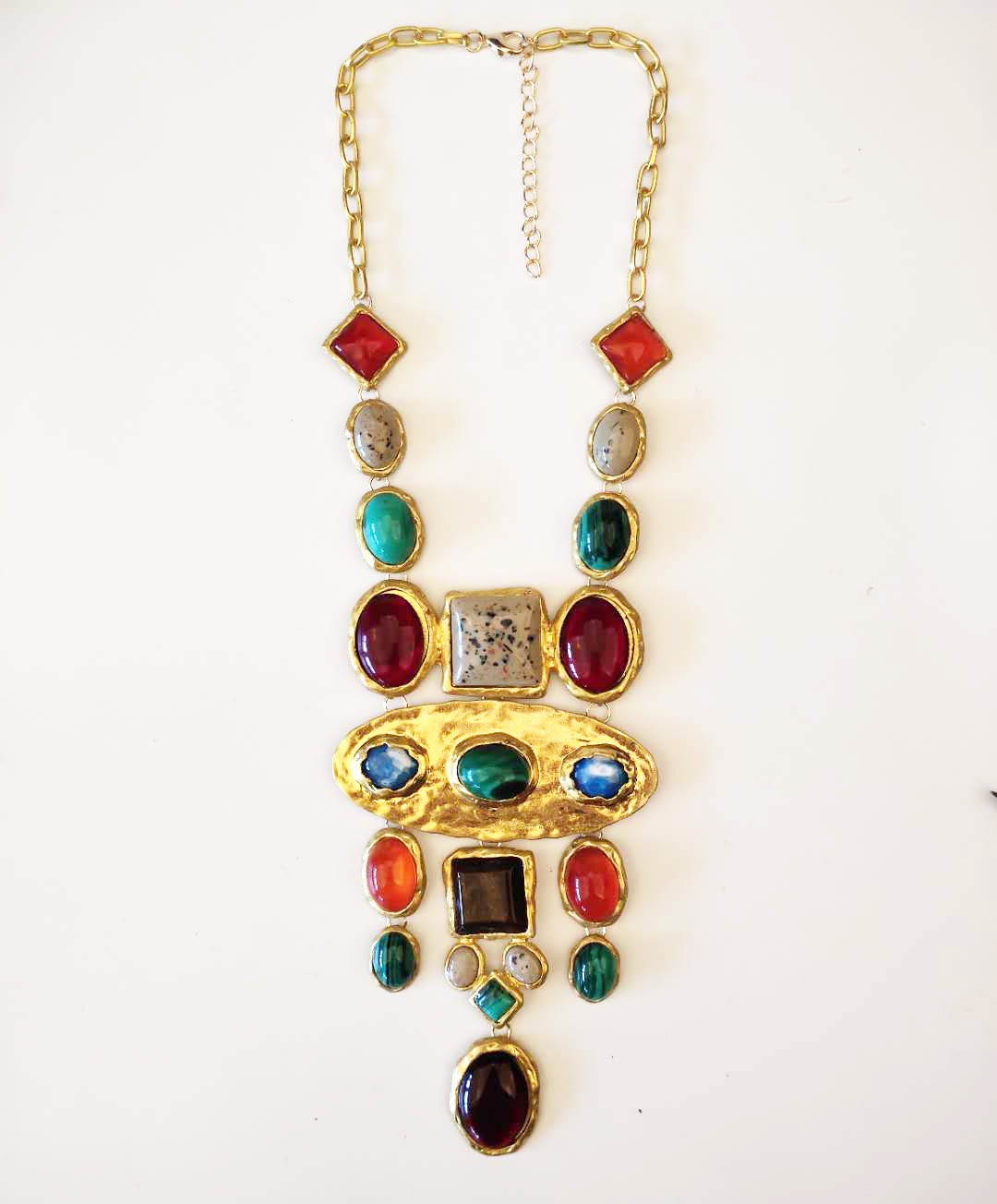 European Style ZA same Baroque style geometric gemstone long necklace retro court style sweater chain