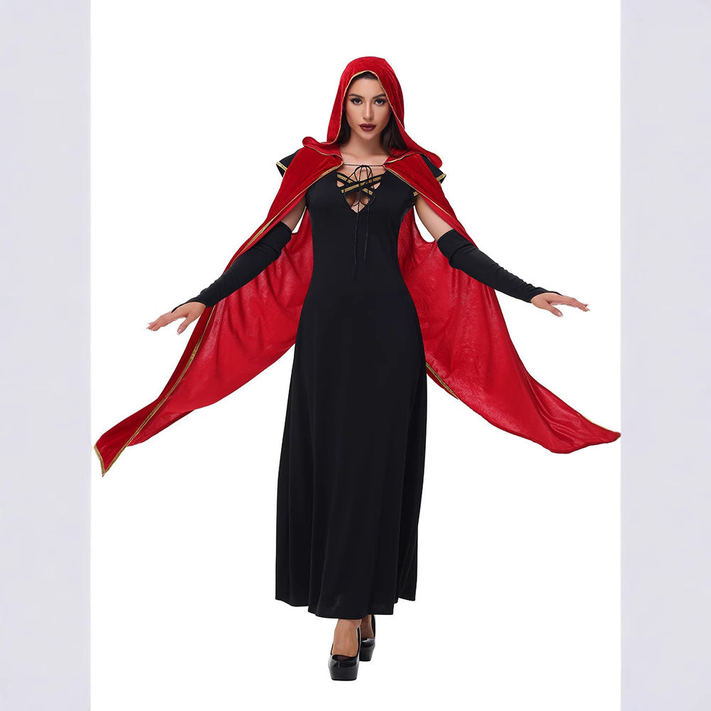 Gothic Style Black and Red Vampire Cape for Adults Halloween Costume Witch and Vampire Outfit
