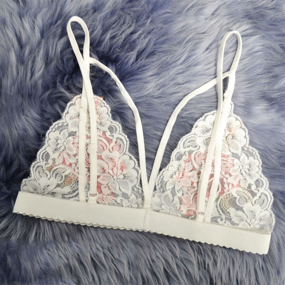 LA BELLA Women Sexy Embroidered Flowers Lingerie Dress Deep V-neck Bikini Women's Bralette Bra Tops Summer unpadded bra