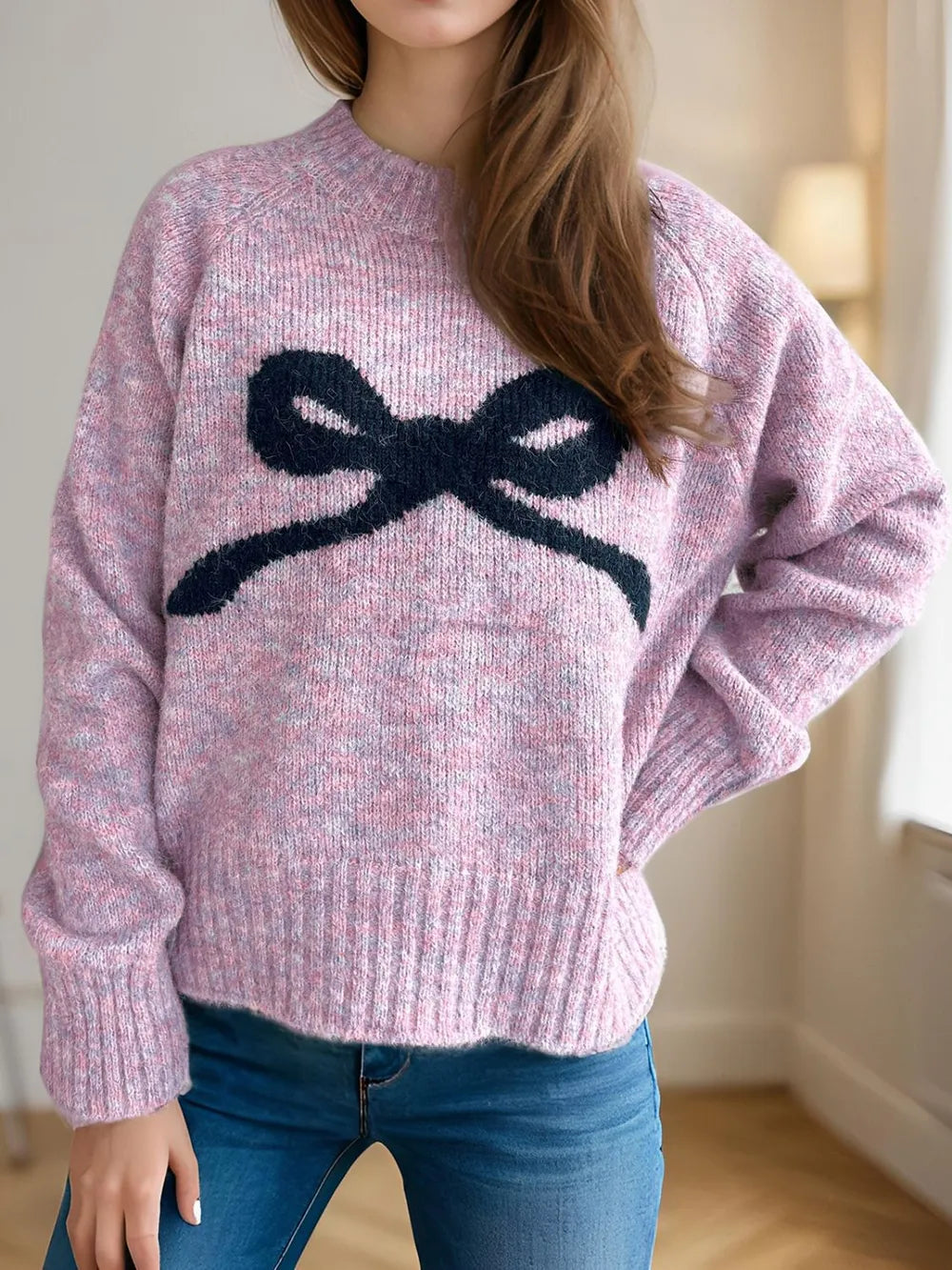 Round neck sweater women's autumn and winter knitted sweater top women