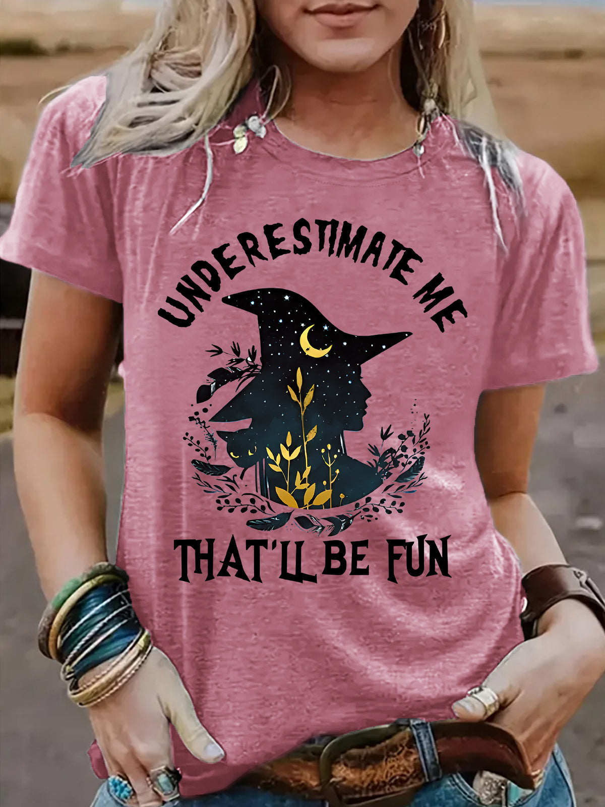 Round neck short sleeved women's t-shirt witch Halloween