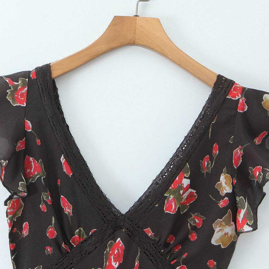 French elegance and black floral dress