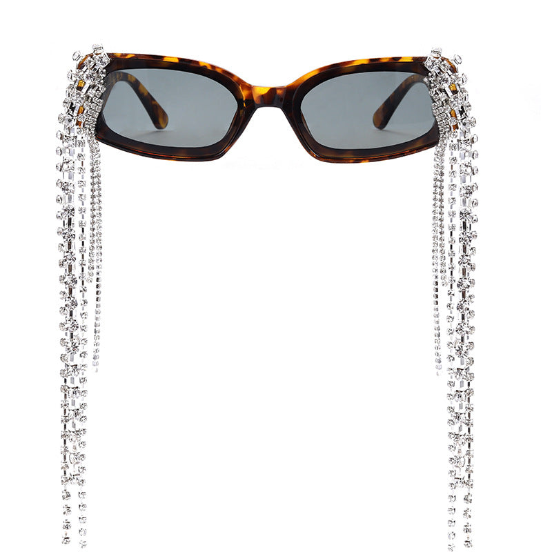 Square Small Frame Hand-Drilled Tassel Sunglasses Unisex Jelly Color Net Red Street Shot Glasses Sunglasses