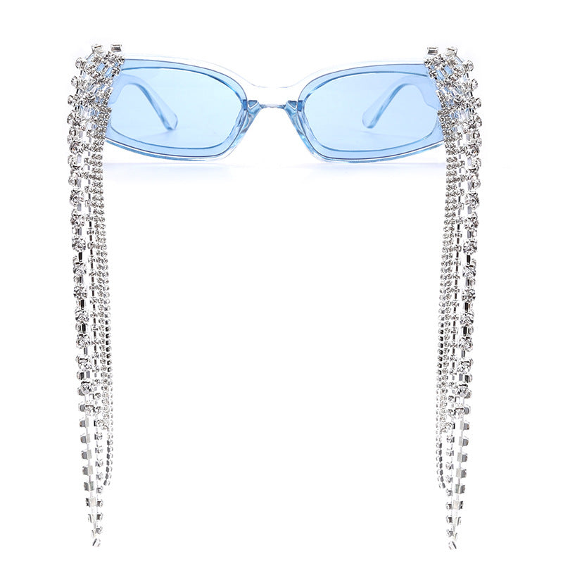 Square Small Frame Hand-Drilled Tassel Sunglasses Unisex Jelly Color Net Red Street Shot Glasses Sunglasses