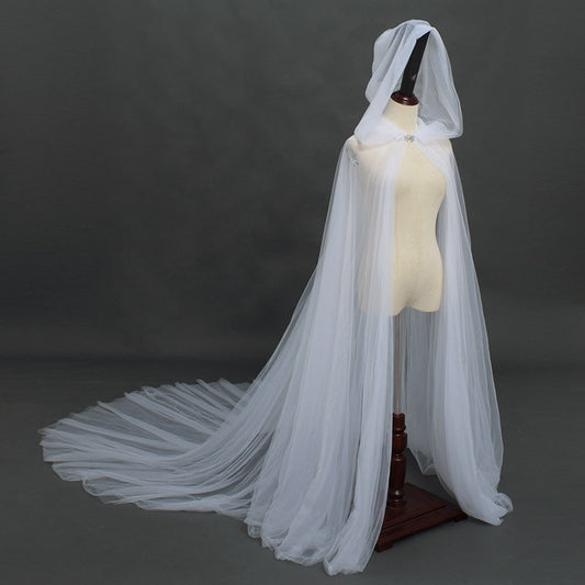 POETIC MAGIC Adult Vintage Hooded Tulle Cloak Cos Vampire Bride Cape Women's Cloak