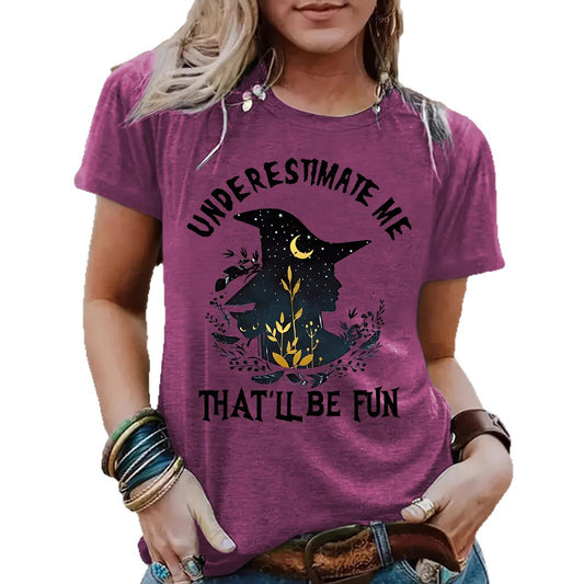 Round neck short sleeved women's t-shirt witch Halloween