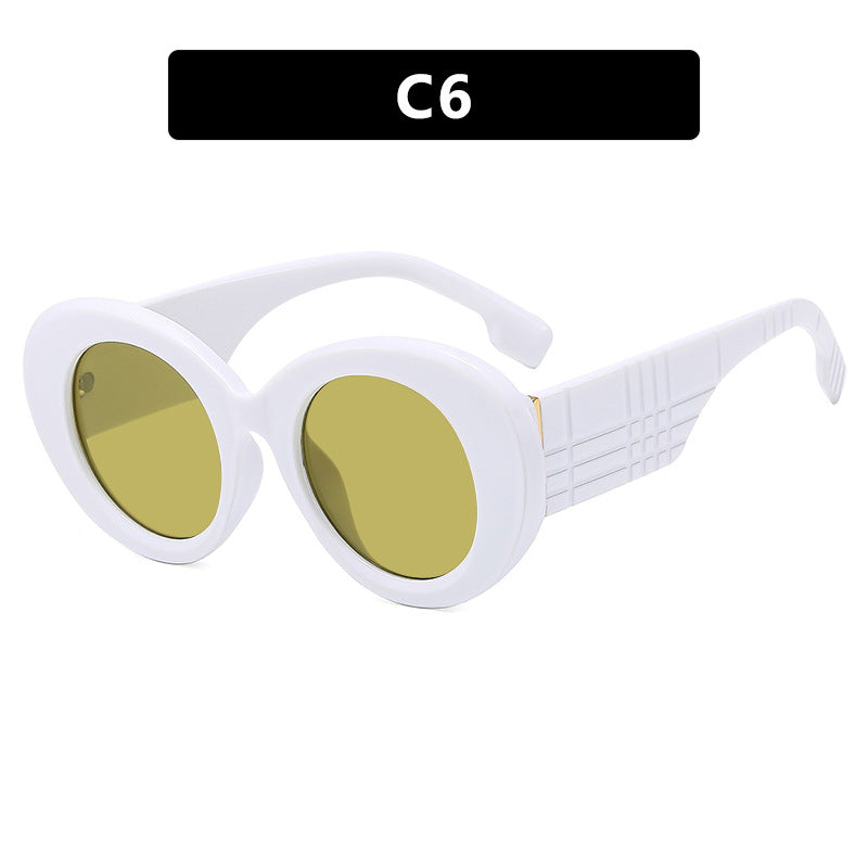 FLOETRY Large frame circular sunglasses for street photography Instagram fashion show, modern retro sunglasses