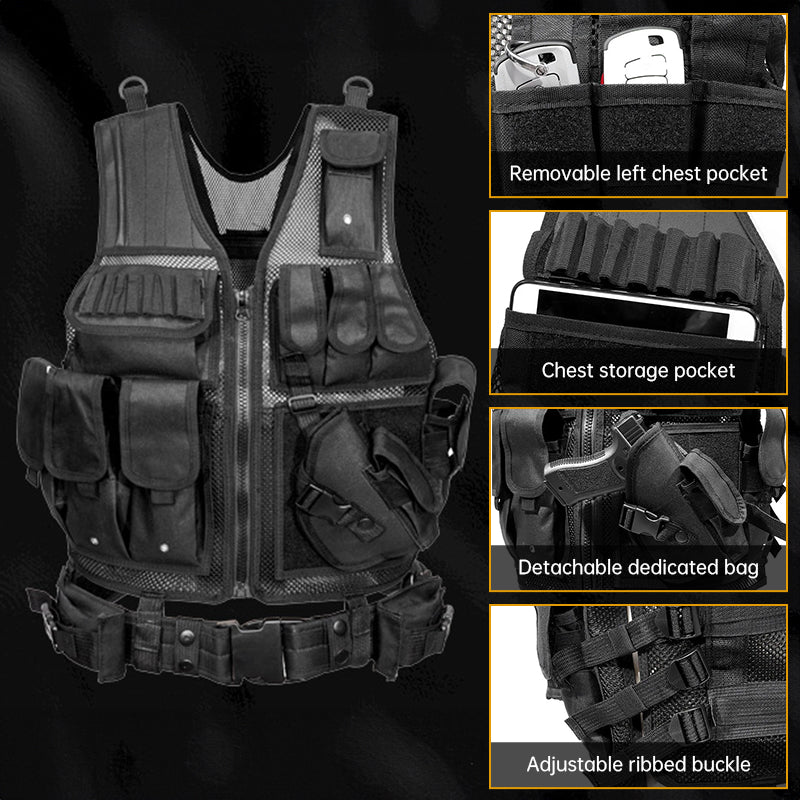 AGENT ACEVEDO 34815 Tactical Vest for Men, Airsoft Vest, Black Molle Vest and Cap Protective Equipment, Tactical Airsoft Gear