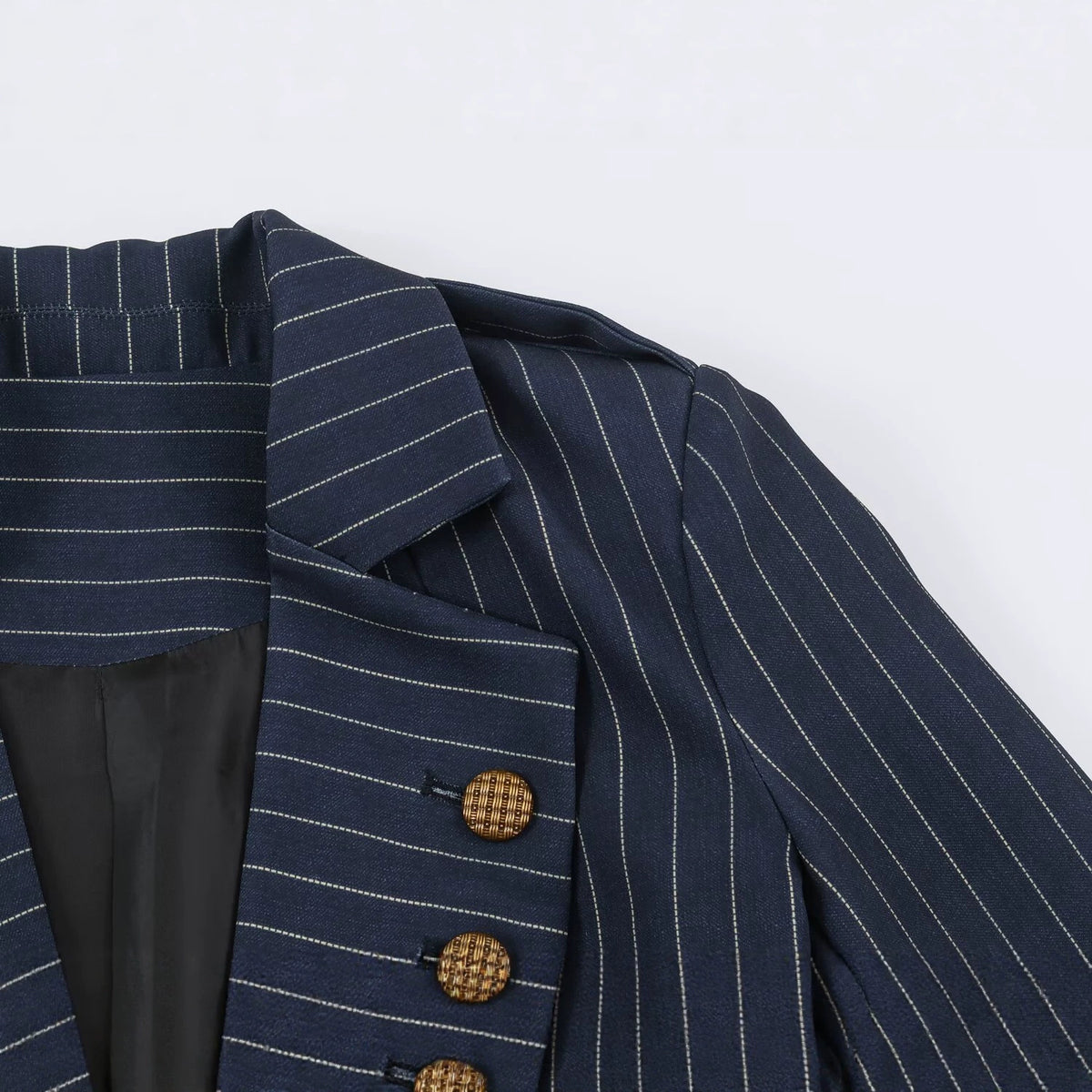 One button pocket button decoration striped suit jacket for women