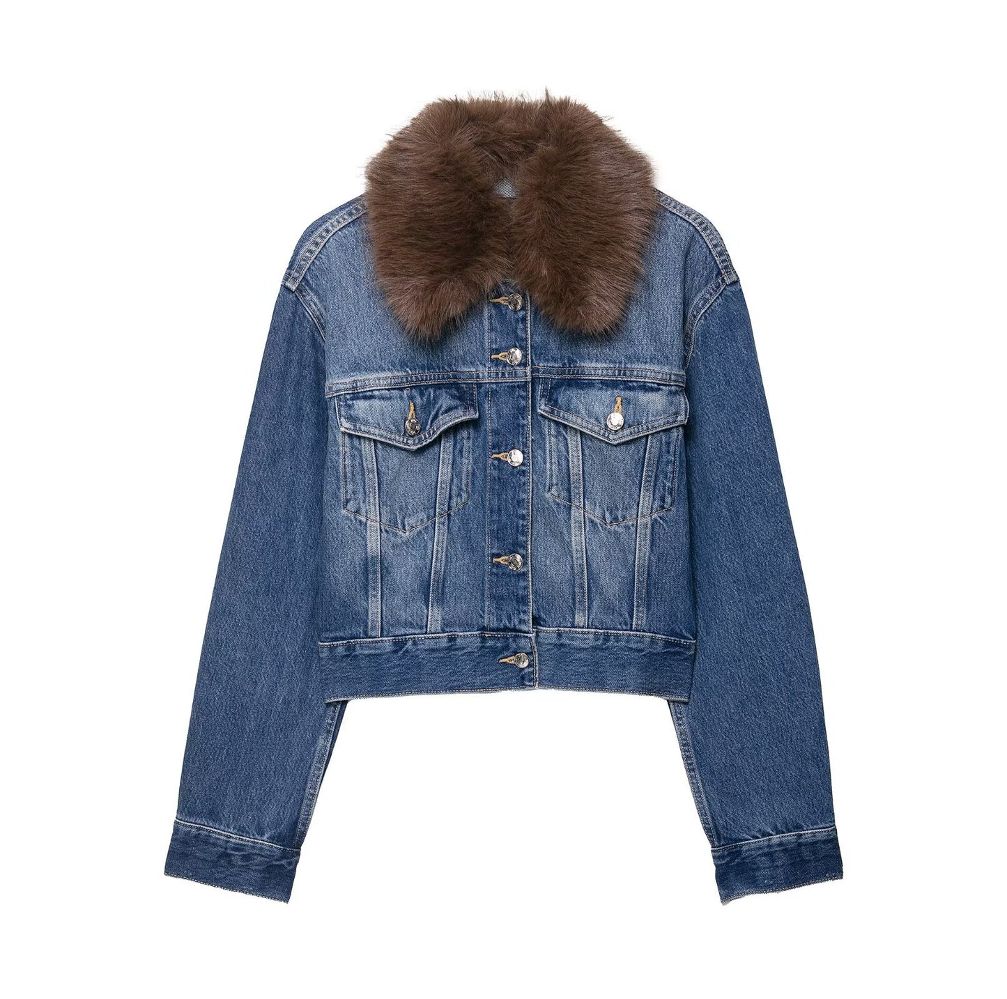 Versatile collar vintage- denim jacket for women