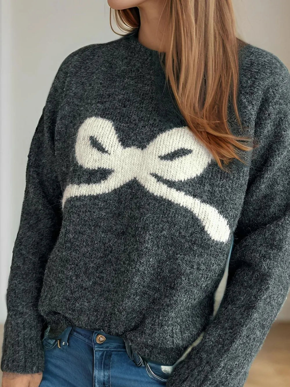 Round neck sweater women's autumn and winter knitted sweater top women