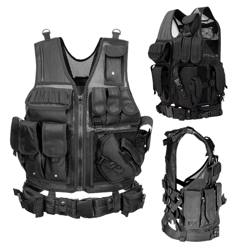 AGENT ACEVEDO 34815 Tactical Vest for Men, Airsoft Vest, Black Molle Vest and Cap Protective Equipment, Tactical Airsoft Gear