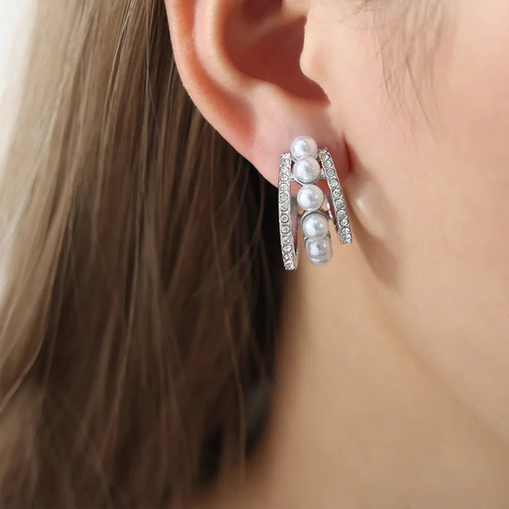 Badge of Pearls Titanium Steel C-Hoop Earrings