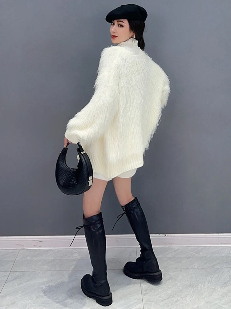 Design Sweater For Women Autumn New Turtleneck Single Breasted Solid Color Versatile Knit Cardigan